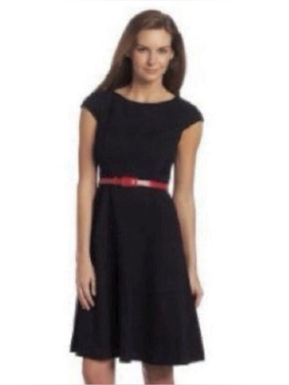 Anne Klein Cap Sleeve Dress Sz 10 Black Textured Work Party LBD Classic Stretch